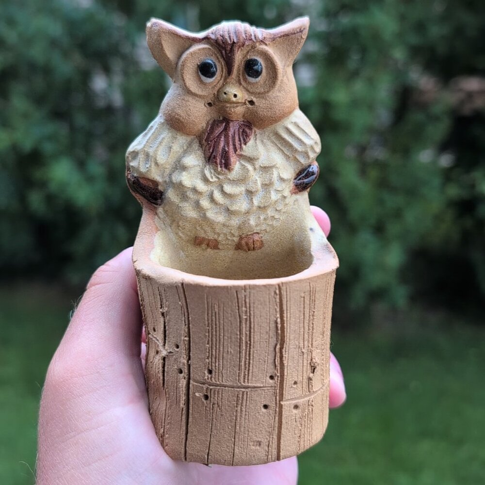 Vintage Clay Owl Toothpick Misc Holder Decoration - Picture 1 of 3